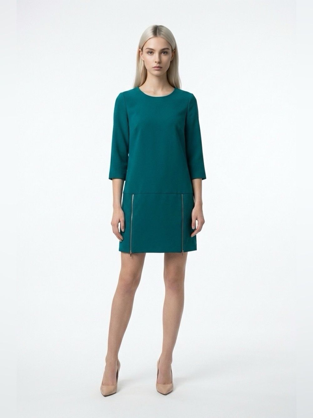 Ann Taylor Teal Shift Dress with Front Zippers